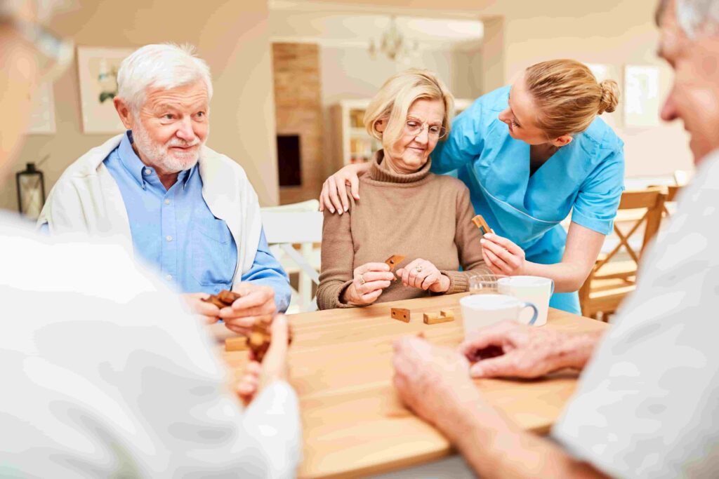 Parmer Woods | Seniors playing games and getting care