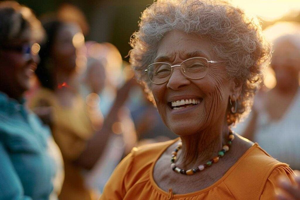 Pegasus Landing of Long Meadows | Happy Senior Woman Socializing Outdoors