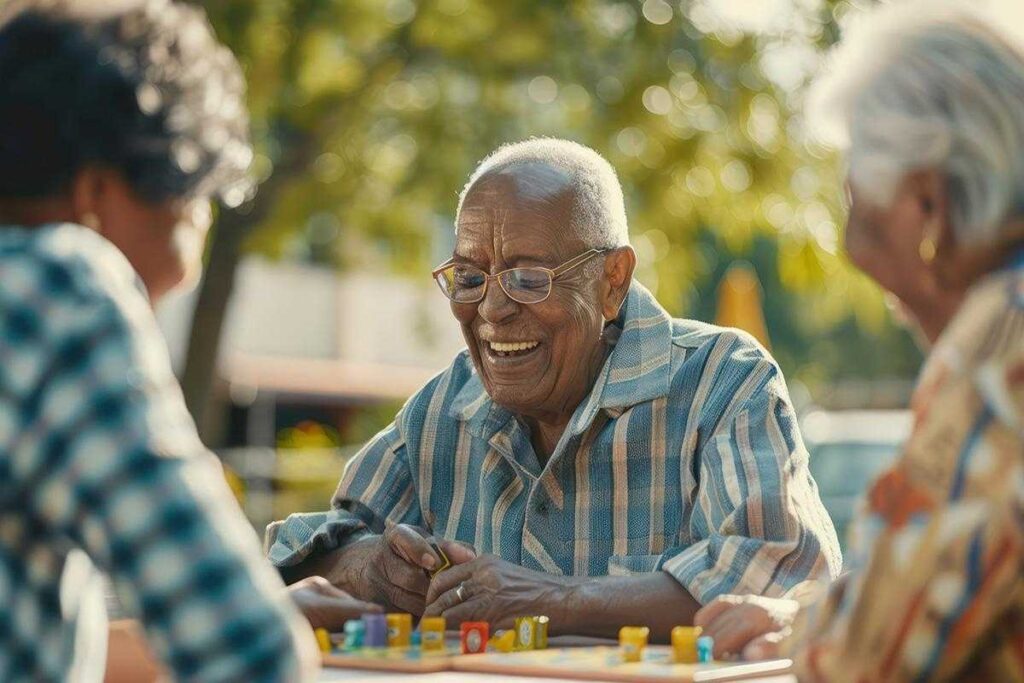Pegasus Landing of Santa Fe | Seniors Enjoying a Board Game Outsoors