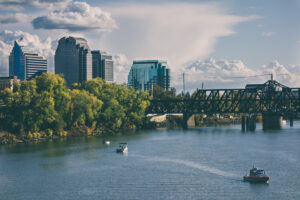 Sterling Court at Roseville | Local city buildings and bridge
