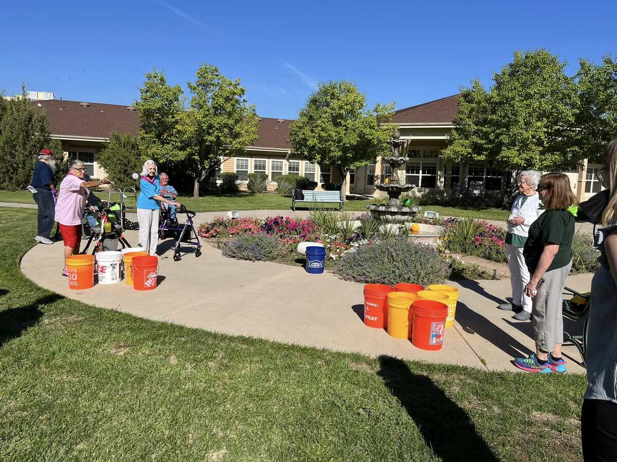 The courtyards at mountain view | Seniors playing games outside