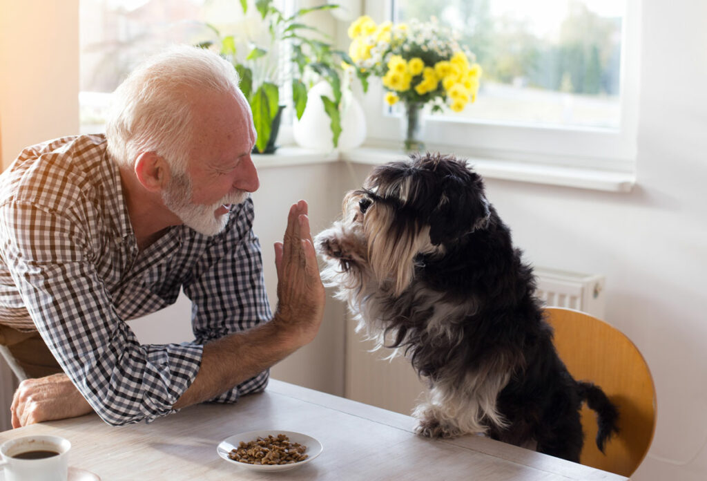 Pegasus Senior Living | Senior man high-fiving dog