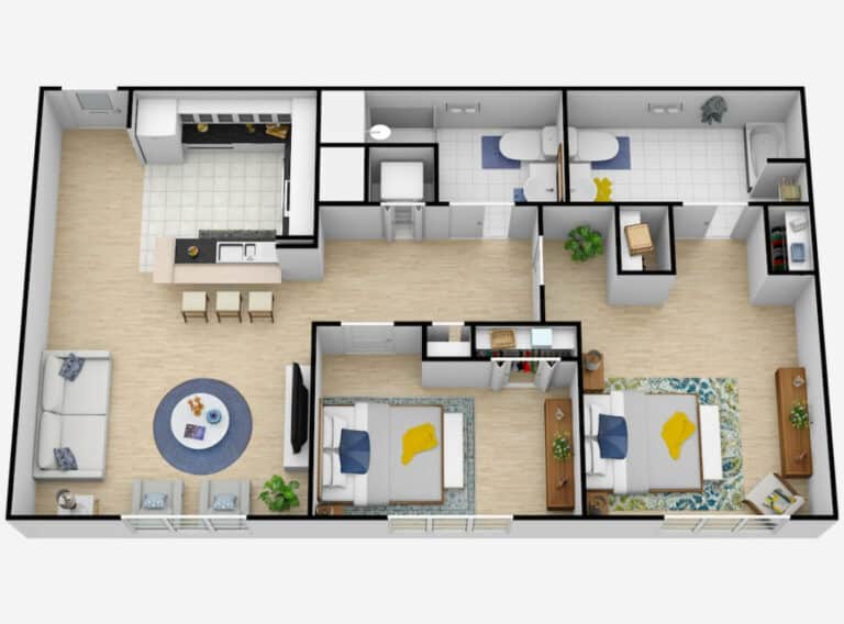 The Courtyards at Mountain View | Two Bedroom/One Bedroom with Den Two Bathroom Independent Living