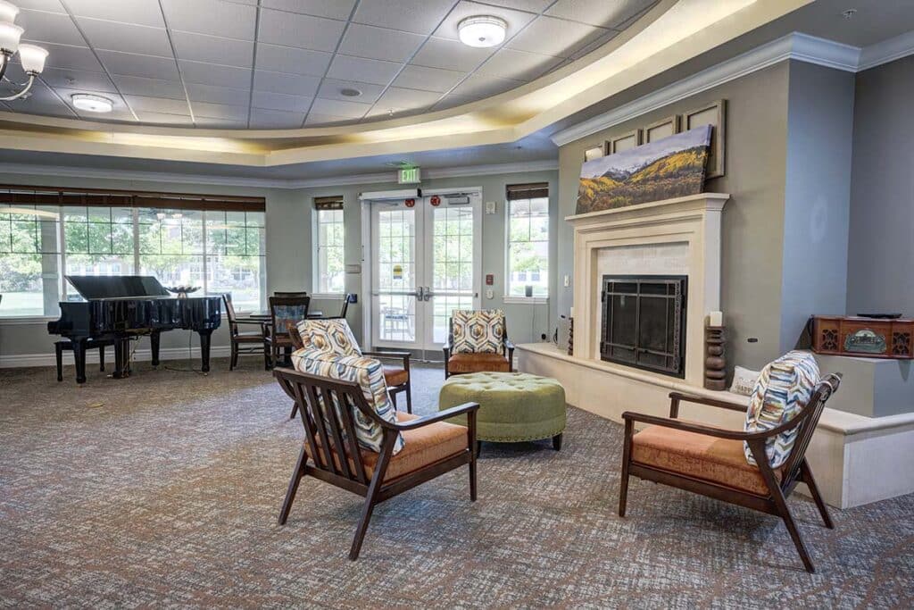 The Courtyards at Mountain View | Piano Lounge with Fireplace