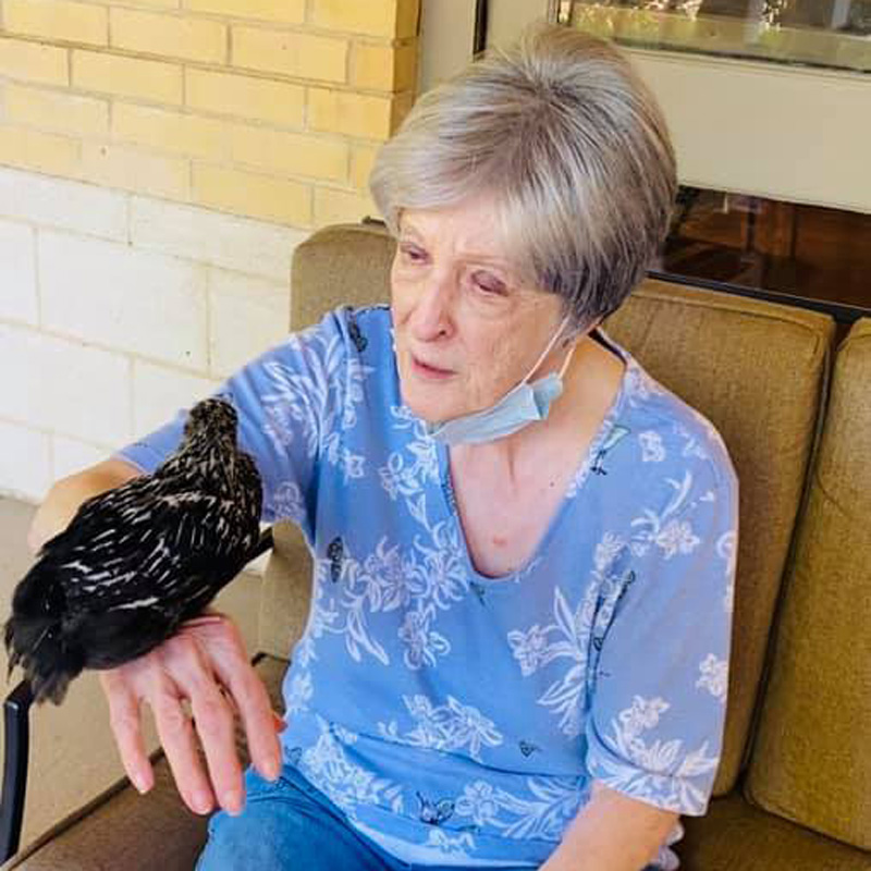 Pegasus Senior Living | Senior woman holding chick